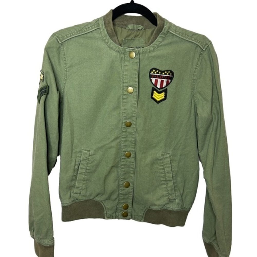 Bethany Mota Linen Cotton Blend Utility Army Jacket Medium Green